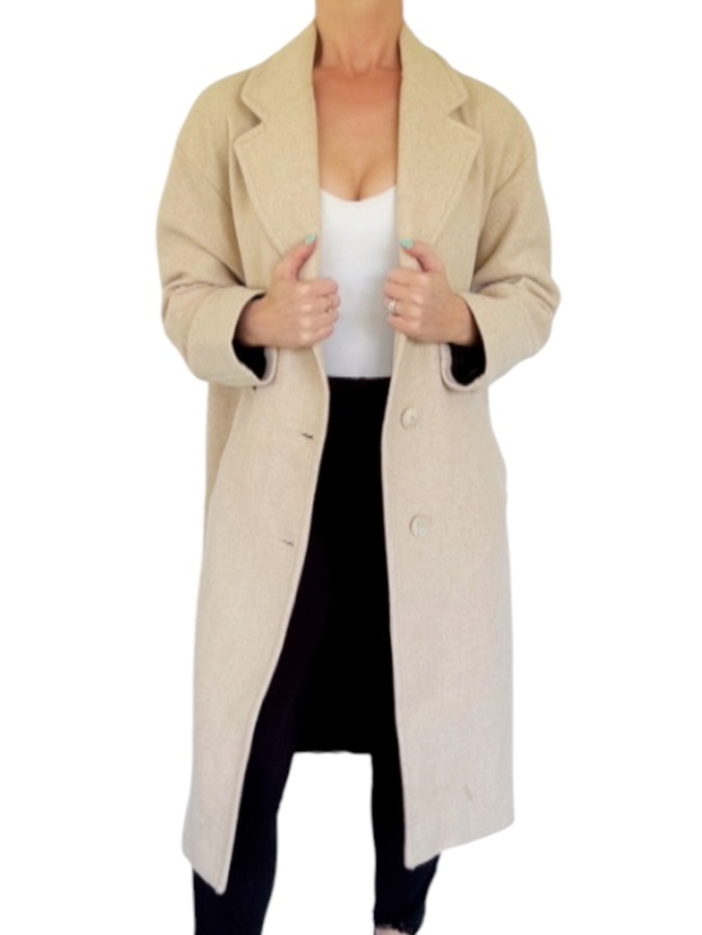 Zara beige cream wool blend longline button up winter peacoat size XS - Picture 2 of 15